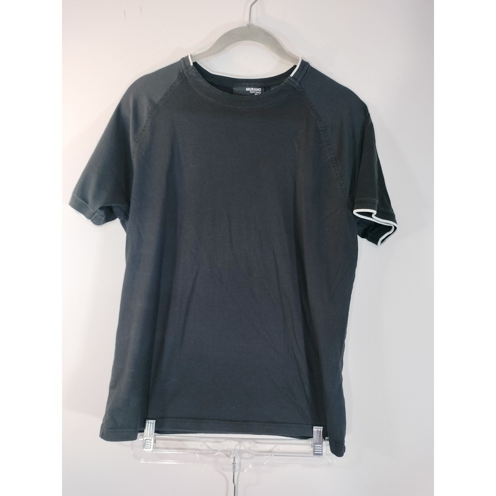 Murano Liquid Luxury Slim Fit Mens T-Shirt: Black Cotton Contrast Trim Tee